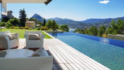 Pool and modern house