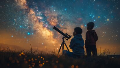 Captivated by the Cosmos: Family Stargazing Under the Night Sky with a Telescope in the Backyard